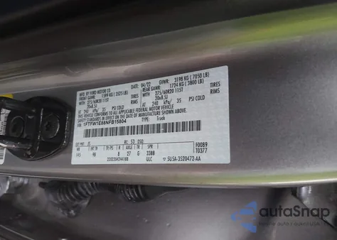 2022 Ford F-150 Platinum z USA, uszkodzony, nr VIN 1FTFW1E88NFB15804